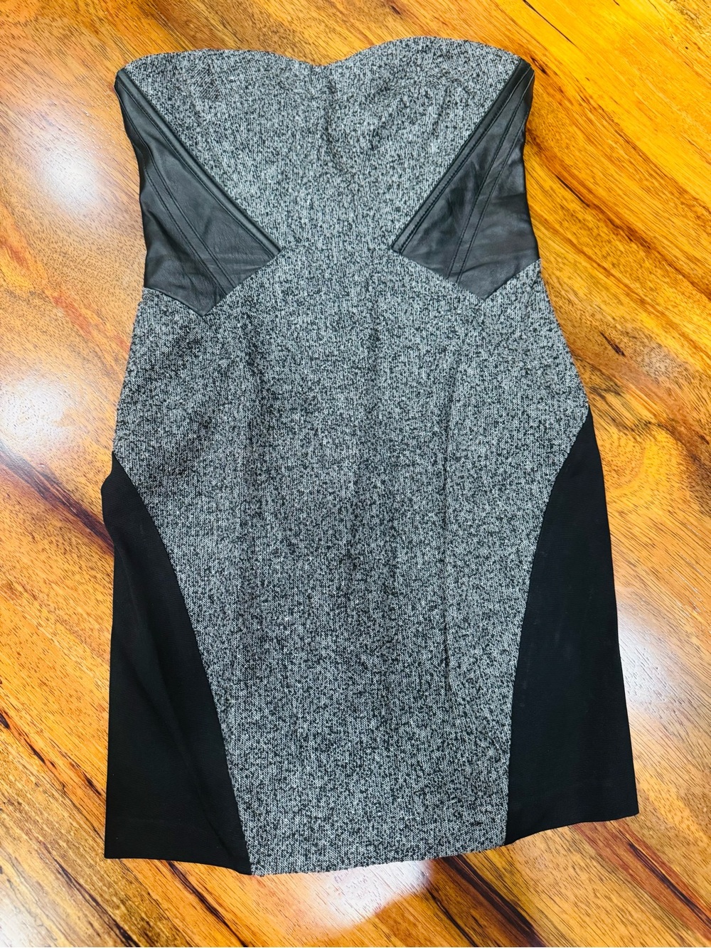 bebe Black and Gray Strapless Bodycon Dress